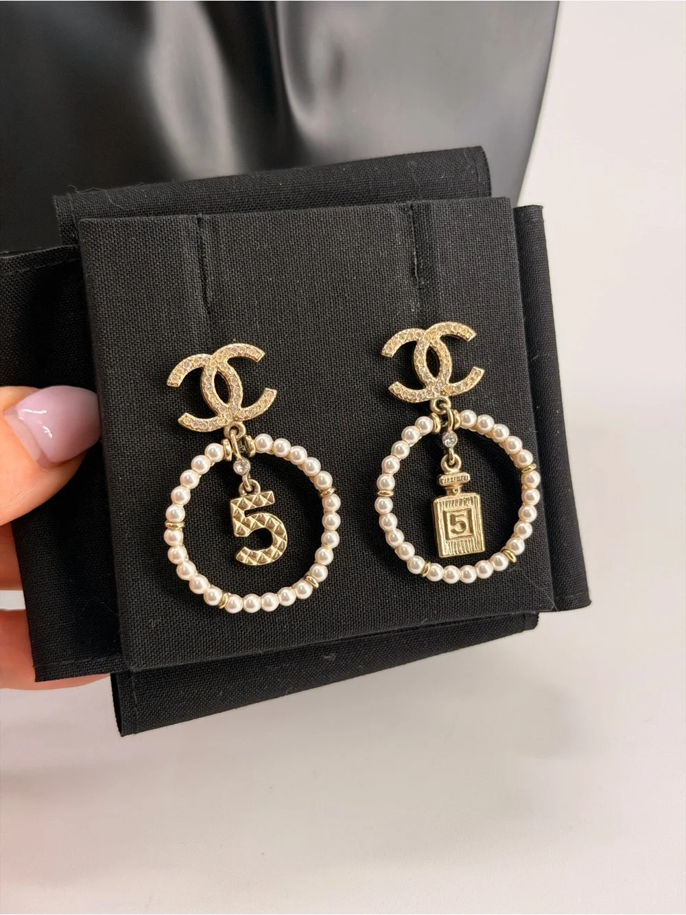 Chanel Faux Pearl & Strass CC Drop Earrings